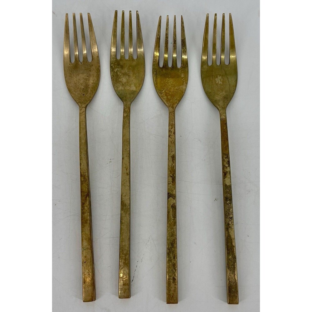 Vintage Thailand Brass Dinner Forks Set of 4 MCM Modernist Flatware 7.5”